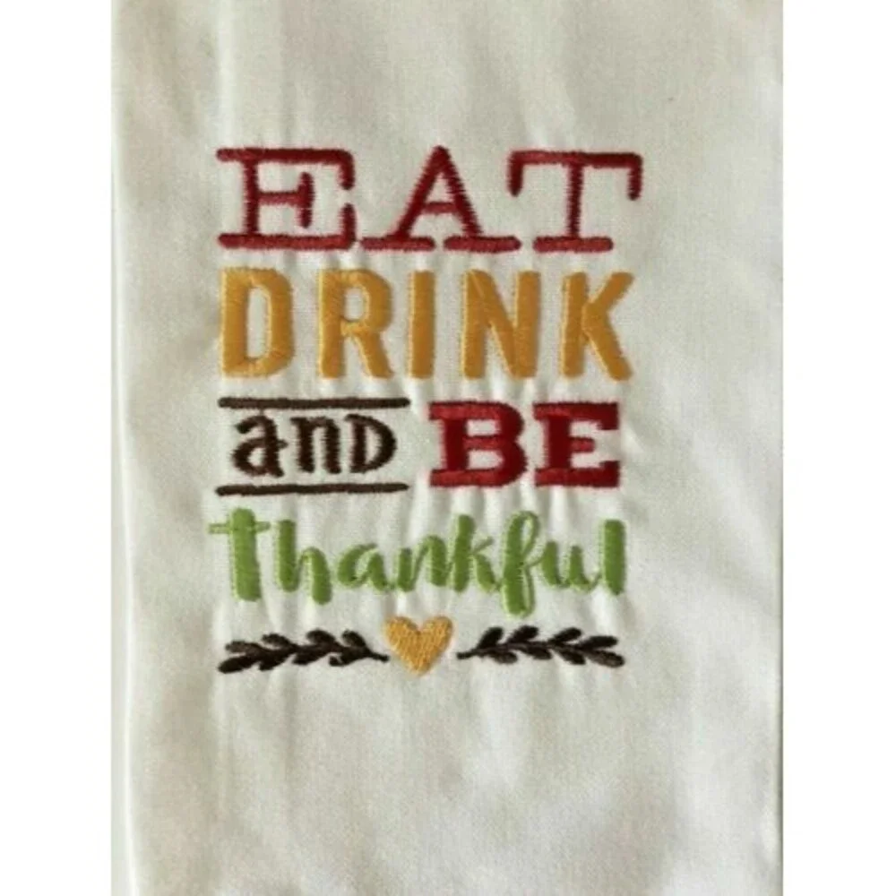 Thanksgiving Kitchen Dish Towels Set of 2 Embroidered Thankful Cotton Sack Cloth